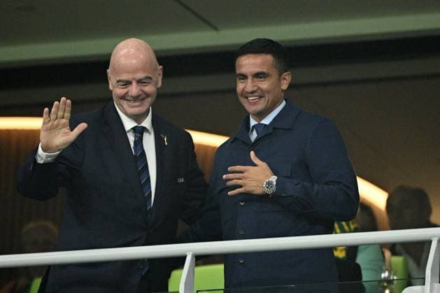 Sport Bilder des Tages WWC23 CANADA AUSTRALIA, FIFA President Gianni Infantino (left) with former Socceroo Tim Cahill (right) during the FIFA Women s World Cup 2023 soccer match between Canada and Australia at Melbourne Rectangular Stadium in Melbourne, Monday, July 31, 2023. ( NO ARCHIVING, EDITORIAL USE ONLY, NO USE IN BOOKS WITHOUT CONSENT MELBOURNE VICTORIA AUSTRALIA  Copyright: xJOELxCARRETTx 20230731001826335584