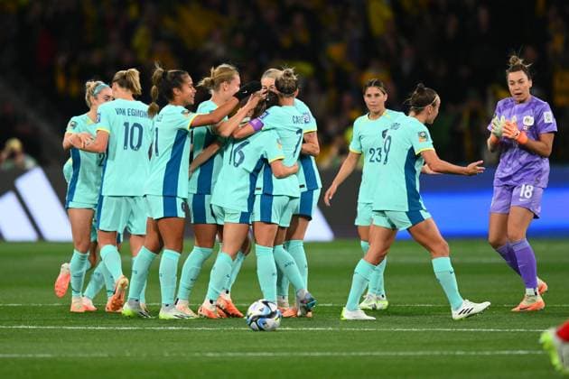 Mandatory Credit: Photo by Morgan Hancock Shutterstock (14028970x) Hayley Raso of Australia scores the first goal Canada Women v Australia Women, FIFA Women s World Cup, Group B, International Football, Melbourne Rectangular Stadium, Perth, Australia - 31 July 2023 Canada Women v Australia Women, FIFA Women s World Cup, Group B, International Football, Melbourne Rectangular Stadium, Perth, Australia - 31 July 2023  Copyright: xMorganxHancock Shutterstockx 14028970x