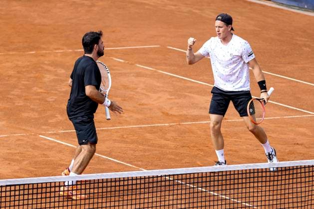TENNIS - ATP, Tennis Herren Generali Open 2023 KITZBUEHEL,AUSTRIA,31.JUL.23 - TENNIS - ATP World Tour, Generali Open. Image shows Romain Arneodo (MON) and Sam Weissborn (AUT).  GEPAxpictures xPatrickxSteiner