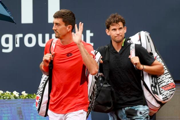 TENNIS - ATP, Tennis Herren Generali Open 2023 KITZBUEHEL,AUSTRIA,31.JUL.23 - TENNIS - ATP World Tour, Generali Open. Image shows Sebastian Ofner and Dominic Thiem (AUT).  GEPAxpictures xPatrickxSteiner