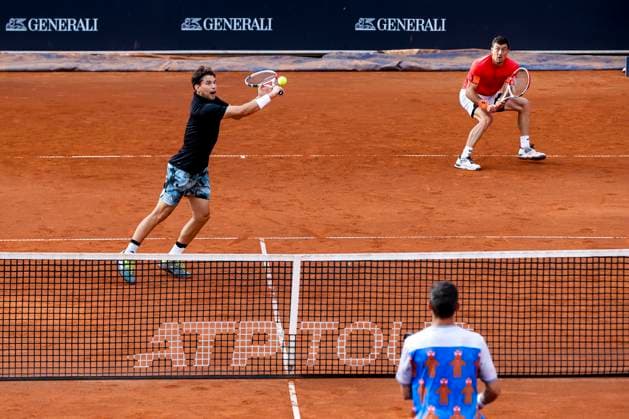TENNIS - ATP, Tennis Herren Generali Open 2023 KITZBUEHEL,AUSTRIA,31.JUL.23 - TENNIS - ATP World Tour, Generali Open. Image shows Dominic Thiem and Sebastian Ofner (AUT).  GEPAxpictures xPatrickxSteiner