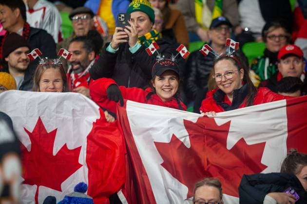 Melbourne Rectangular Stadium Canada™s Fans during the FIFA Women™s World Cup Australia New Zealand 2023 Group B match between Australia vs Canada at Melbourne Rectangular Stadium on July 31, 2023 in Melbourne, Australia. Final score: Australia 4 - Canada 0. (Patricia PÃ rez Ferraro SPP)  Copyright: xPatriciaxPÃ rezxFerrarox xSPPx spp-en-PaPFeSp-_MG_0022
