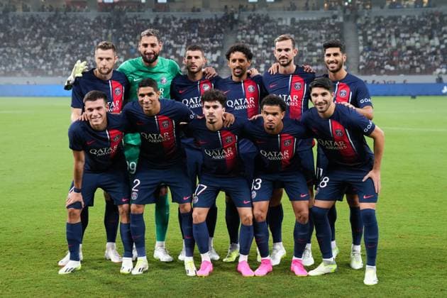 (230801) -- TOKYO, Aug. 1, 2023 -- Players of Paris Saint-Germain line up prior to the friendly match between Paris Saint-Germain FC and FC Inter Milan at Japan National Stadium in Tokyo, Japan, on Aug. 1, 2023. ) (SP)JAPAN-TOKYO-FOOTBALL-PSG VS INTER MILAN ZhangxXiaoyu 