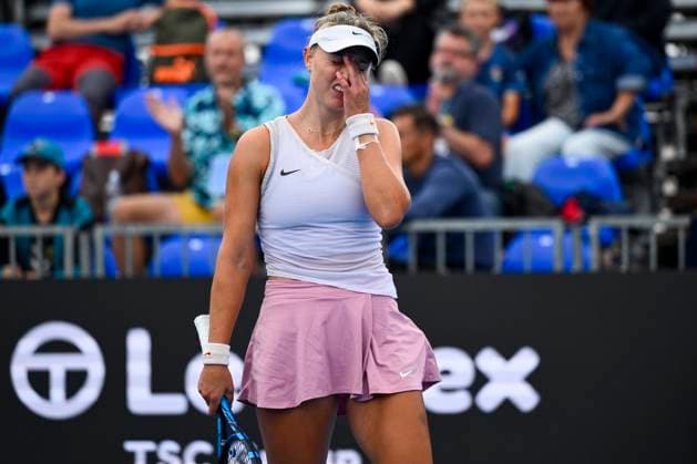 Gabriela Knutsonova (Czech Republic) reacts during match against Tereza Martincova (Czech Republic) within the WTA, Tennis Damen Prague Open 2023 tennis tournament, 1st round, on August 1, 2023, in Prague, Czech Republic. (CTKxPhoto OndrejxDeml) CTKPhotoP2023080106330  CTKPhotoP2023080106330
