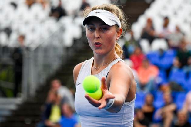 Gabriela Knutsonova (Czech Republic) in action against Tereza Martincova (Czech Republic) during the WTA, Tennis Damen Prague Open 2023 tennis tournament, 1st round, on August 1, 2023, in Prague, Czech Republic. (CTKxPhoto OndrejxDeml) CTKPhotoP2023080106332  CTKPhotoP2023080106332
