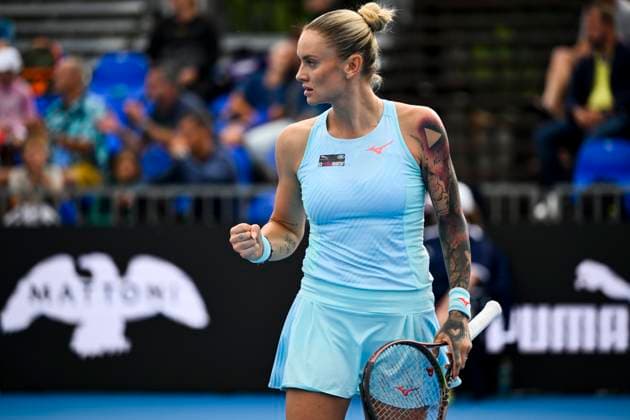 Tereza Martincova (Czech Republic) reacts during match against Gabriela Knutsonova (Czech Republic) within the WTA, Tennis Damen Prague Open 2023 tennis tournament, 1st round, on August 1, 2023, in Prague, Czech Republic. (CTKxPhoto OndrejxDeml) CTKPhotoP2023080106334  CTKPhotoP2023080106334