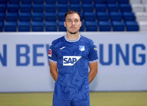 Julian Justvan , TSG 1899 Hoffenheim . Porträttermin TSG 1899 Hoffenheim 2023-2024 . Zuzenhausen, GER, 01.08.2023 ,Fussball 1. Bundesliga 2023 2024 . Editorial use only !