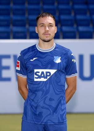 Julian Justvan , TSG 1899 Hoffenheim . Porträttermin TSG 1899 Hoffenheim 2023-2024 . Zuzenhausen, GER, 01.08.2023 ,Fussball 1. Bundesliga 2023 2024 . Editorial use only !
