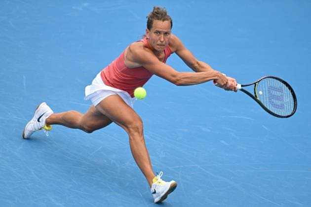 Barbora Strycova (Czech Republic) in action against Ankita Raina (India) during the WTA, Tennis Damen Prague Open 2023 tennis tournament, 1st round, on August 2, 2023, in Prague, Czech Republic. (CTKxPhoto MichalxKamaryt) CTKPhotoP2023080204458  CTKPhotoP2023080204458