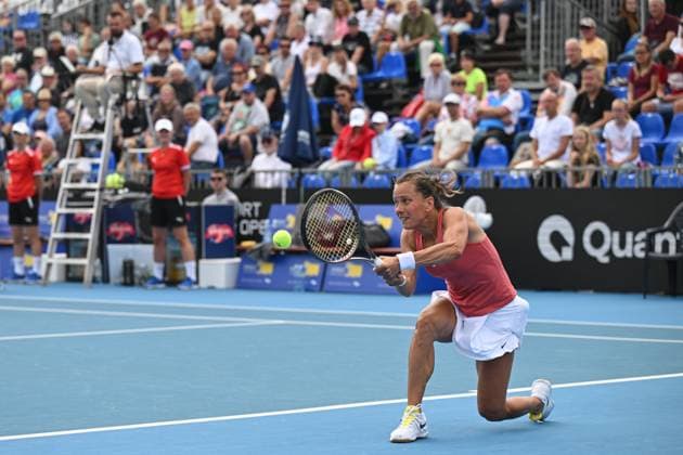 Barbora Strycova (Czech Republic) in action against Ankita Raina (India) during the WTA, Tennis Damen Prague Open 2023 tennis tournament, 1st round, on August 2, 2023, in Prague, Czech Republic. (CTKxPhoto MichalxKamaryt) CTKPhotoP2023080204620  CTKPhotoP2023080204620