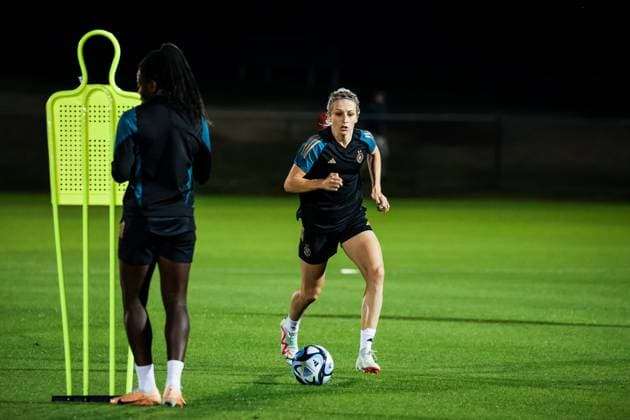 FIFA Frauen-Weltmeisterschaft 2023: Abschlusstraining Deutschland vor dem Spiel gegen Suedkorea; 02.08.2023 Kathrin Hendrich (Deutschland, 3) am Ball FIFA Frauen-Weltmeisterschaft 2023: Abschlusstraining Deutschland vor dem Spiel gegen Suedkorea; Brisbane Meaanjin, Perry Park, 02.08.2023 Copyright: xBEAUTIFULxSPORTS Jonesx