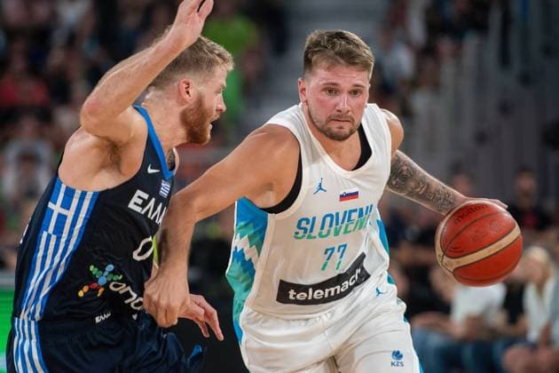 August 2, 2023, Ljubljana, Slovenia: (L-R) Thomas Walkup of Greece and Luka Doncic of Slovenia seen in action during the International Friendly, Länderspiel, Nationalmannschaft basketball game between Slovenia and Greece at Arena Stozice. Final score; Slovenia 91: 98 Greece. Ljubljana Slovenia - ZUMAs197 20230802_zaa_s197_117 Copyright: xMilosxVujinovicx