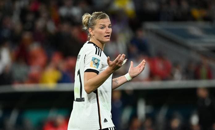 WWC23 KOREA GERMANY, Alexandra Popp of Germany reacts during the FIFA Women s World Cup 2023 soccer match between Korea and Germany at Brisbane Stadium in Brisbane, Thursday, August 3, 2023. ( NO ARCHIVING, EDITORIAL USE ONLY, NO USE IN BOOKS WITHOUT CONSENT BRISBANE QUEENSLAND AUSTRALIA  Copyright: xDARRENxENGLANDx 20230804001827263559
