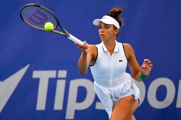 Jaqueline Cristian of Romania in action during match against Kateryna Baindl of Ukraine within the WTA, Tennis Damen Prague Open 2023 tennis tournament, 3rd round, on August 4, 2023, in Prague, Czech Republic. (CTKxPhoto OndrejxDeml) CTKPhotoP2023080404094  CTKPhotoP2023080404094