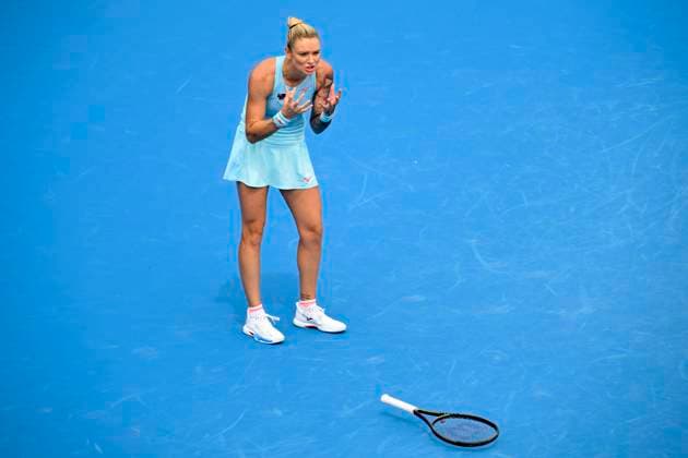 Tereza Martincova of Czech Republic reacts during the match against Nao Hibino of Japan within the WTA, Tennis Damen Prague Open 2023 tennis tournament, 3rd round, on August 4, 2023, in Prague, Czech Republic. (CTKxPhoto OndrejxDeml) CTKPhotoP2023080404714  CTKPhotoP2023080404714