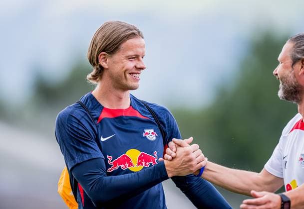 Leipzigs Oerjan Nyland beim Oeffentlichen Training. Trainingslager von RB Leipzig 20. Juli 2023. Sportplatz ASV Reischach, Riscone (Suedtirol Italien). Trainingslager RB Leipzig - Oeffentliches Training *** Leipzigs Oerjan Nyland at public training RB Leipzig training camp 20 July 2023 sports field ASV Reischach, Riscone South Tyrol Italy training camp RB Leipzig public training