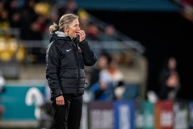 230805 Head coach Hege Riise of Norway looks dejected during the FIFA Women s World Cup round of 16 match between Japan and Norway on August 5, 2023 in Wellington. Photo: Jon Olav Nesvold BILDBYRAN COP 217 JE0069 fotboll football soccer fotball fotbolls-vm världsmästerskap vm fifa womens world cup attondelsfinal round of 16 japan norge norway day 17 dam bbeng depp Copyright: JONxOLAVxNESVOLD BB230805JE116