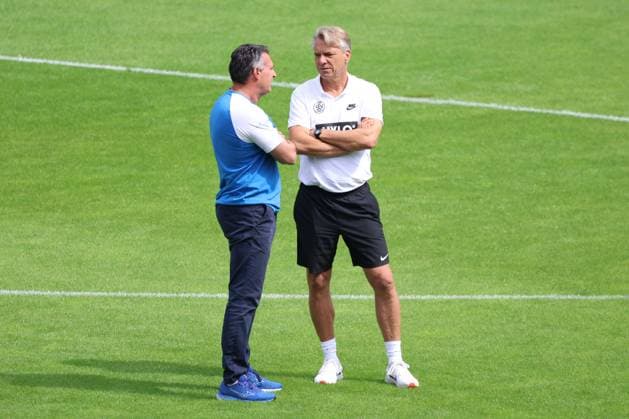 05.08.2023, Fussball, Herren, 2. Bundesliga, Saison 2023 2024, SV 07 Elversberg - FC Hansa Rostock, Trainer: Horst Steffen (SV 07 Elversberg), Trainer: Alois Schwartz (FC Hansa Rostock) Saarbrücken Ludwigsparkstadion Saarland Deutschland (DE)