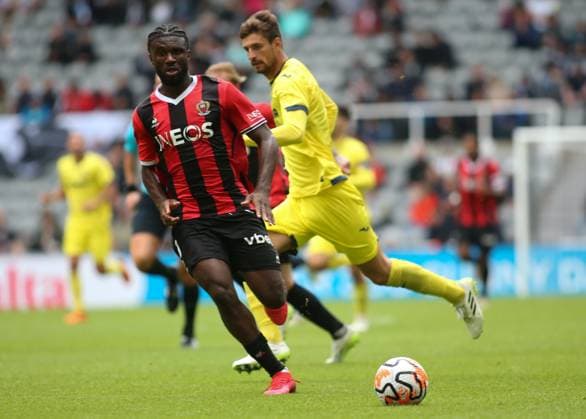OCG Nice v Villareal CF - Sela Cup OGC Nice s Terem Boffi during the Sela Cup match between OCG Nice and Villareal CF at St. James s Park, Newcastle on Saturday 5th August 2023. Newcastle Tyne and Wear United Kingdom  Copyright: xMIxNewsx originalFilename:fletcher-ocgnicev230805_npB0G.jpg