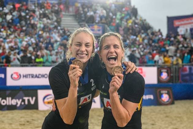 Bilder des Jahres 2023, Sport 08 August Sport Themen der Woche KW31 Sport Bilder des Tages European Championships Beach-Volleyball, Wien, 05.08.2023 Louisa Lippmann (Nr. 2 GER), Laura Ludwig (Nr. 1 GER); European Championships Beach-Volleyball, Wien am 05.08.2023 *** European Championships Beach Volleyball, Vienna, 05 08 2023 Louisa Lippmann Nr 2 GER , Laura Ludwig Nr 1 GER European Championships Beach Volleyball, Vienna on 05 08 2023 Copyright: xBEAUTIFULxSPORTS PeterxWeberx