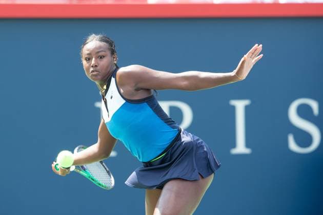 August 05, 2023: Alycia Parks of USA hits a forehand during the WTA, Tennis Damen National Bank Open qualifying round match at IGA Stadium in Montreal, Quebec. CSM Montreal Canada - ZUMAc04_ 20230805_zma_c04_009 Copyright: xDanielxLeax