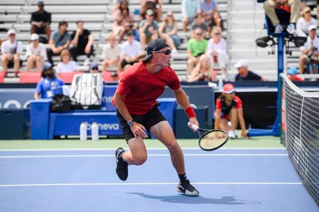 August 5, 2023, Toronto, ON, Canada: Canada s Justin Boulais returns the ball from France s Corentin Moutet during a qualifying round at the National Bank Open in Toronto on Saturday, August 5, 2023. Canada News - August 5, 2023  - ZUMAc35_ 20230805_zaf_c35_069 Copyright: xChristopherxKatsarovx