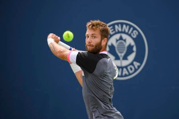 August 5, 2023, Toronto, ON, Canada: France s Corentin Moutet returns the ball from Canada s Justin Boulais during a qualifying round at the National Bank Open in Toronto on Saturday, August 5, 2023. Canada News - August 5, 2023  - ZUMAc35_ 20230805_zaf_c35_071 Copyright: xChristopherxKatsarovx
