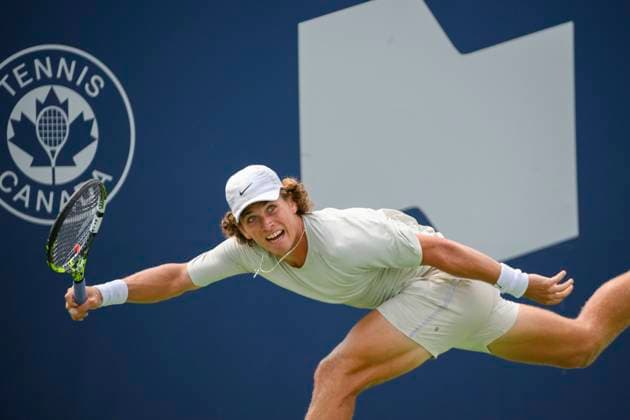 August 5, 2023, Toronto, ON, Canada: Canadas Liam Draxl returns the ball from Argentinas Diego Schwartzman during a qualifying round at the National Bank Open, in Toronto, on Saturday, August 5, 2023. Canada News - August 5, 2023  - ZUMAc35_ 20230805_zaf_c35_110 Copyright: xChristopherxKatsarovx