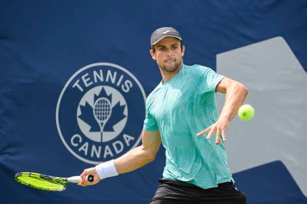 August 5, 2023, Toronto, ON, Canada: Australias Aleksandar Vukic returns the ball from Canadas Dan Martin during a qualifying round at the National Bank Open, in Toronto, on Saturday, August 5, 2023. Canada News - August 5, 2023  - ZUMAc35_ 20230805_zaf_c35_120 Copyright: xChristopherxKatsarovx