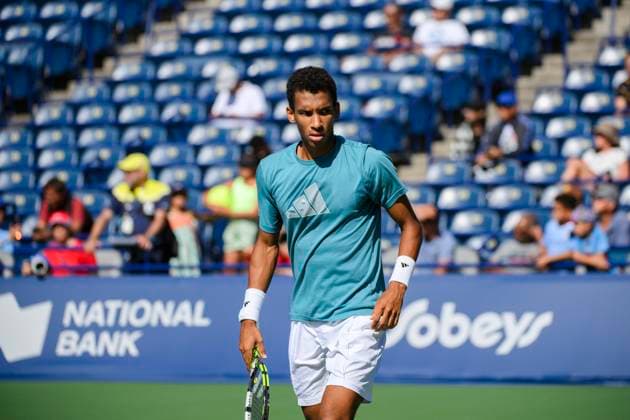 August 5, 2023, Toronto, ON, Canada: Canada™s Felix Auger-Aliassime practices during the National Bank Open, in Toronto, on Saturday, August 5, 2023. Canada News - August 5, 2023  - ZUMAc35_ 20230805_zaf_c35_158 Copyright: xChristopherxKatsarovx