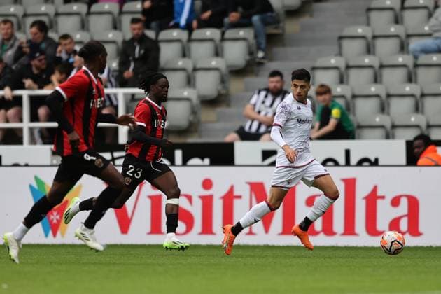 NEWCASTLE UPON TYNE, ENGLAND AUGUST 06: A generic action view during the Sela Cup soccer match between ACF Fiorentina and OGC Nice at St. James Park on August 06, 2023 in Newcastle upon Tyne, England. Sela Cup soccer tournament SELA_2023