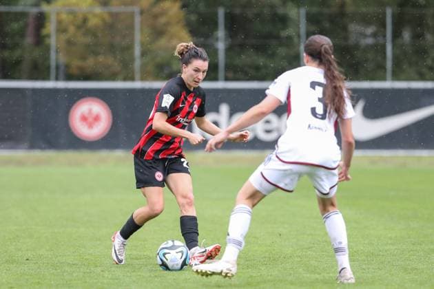 Barbara Dunst (Eintracht Frankfurt, 28), Marlene Lindner (1. FC Nuernberg, 3), GER, Eintracht Frankfurt vs. 1. FC Nuernberg, 1. Frauen Bundesliga, Testspiel, Spielzeit 2023 24, 06.08.2023, GER, Eintracht Frankfurt vs. 1. FC Nuernberg, 1. Frauen Bundesliga, Testspiel, Spielzeit 2023 24, Frankfurt Copyright: xEibner-Pressefoto UlrichxScherbaumx EP_USM