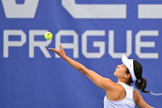Nao Hibino of Japan in action during match against Czech Linda Noskova at the WTA, Tennis Damen Prague Open 2023 tennis tournament, final, on August 7, 2023, in Prague, Czech Republic. (CTKxPhoto MichalxKamaryt) CTKPhotoP2023080703428  CTKPhotoP2023080703428