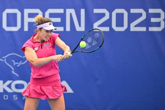 Czech Linda Noskova in action during match against Nao Hibino of Japan at the WTA, Tennis Damen Prague Open 2023 tennis tournament, final, on August 7, 2023, in Prague, Czech Republic. (CTKxPhoto MichalxKamaryt) CTKPhotoP2023080705269  CTKPhotoP2023080705269