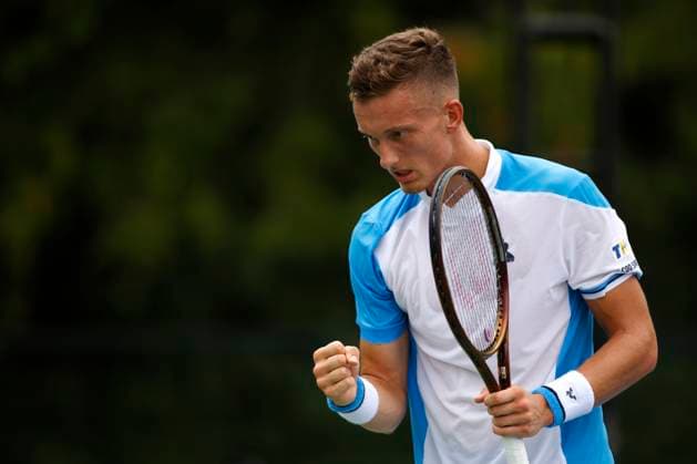 August 7, 2023, TORONTO, ON, Canada: Jiri Lehecka of the Czech Republic celebrates a point against Brandon Nakashima of the USA during Day One of the National Bank Open in Toronto, Monday, Aug. 7, 2023. Canada News - August 7, 2023  - ZUMAc35_ 20230807_zaf_c35_030 Copyright: xColexBurstonx