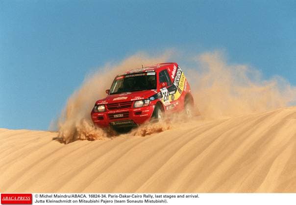 16824 34 Michel Maindru ABACA. 16824-34. Paris-Dakar-Cairo Rally, last stages and arrival. Jutta Kleinschmidt on Mitsubishi Pajero (team Sonauto Mistubishi).  Copyright: xMaindruxPhoto ABACAx 16824_34 MaindruxPhoto ABACAx 16824_34