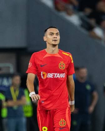 August 6 , 2023, Bucuresti,Romania, Superliga Season 2023-2024, Stage 4, FCSB vs CFR CLUJ Bucuresti, Ghencea Stadium, Bucuresti, Romania 8 Adrian Sut action portrait
