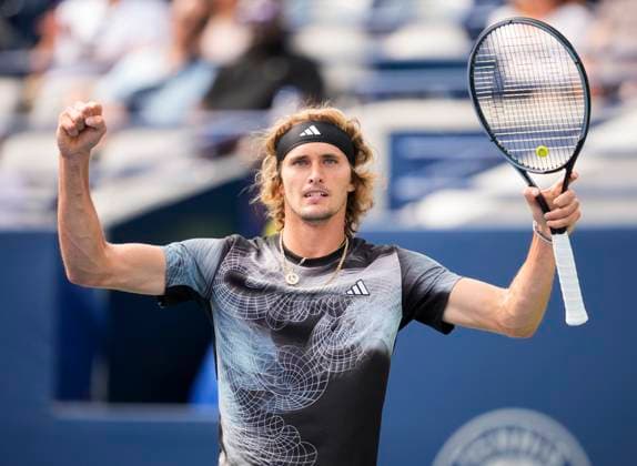 August 8, 2023, TORONTO, ON, Canada: Germany s Alexander Zverev celebrates against Netherlands Tallon Griekspoor during tennis action of the National Bank Open in Toronto, Tuesday, Aug. 8, 2023. Canada News - August 8, 2023  - ZUMAc35_ 20230808_zaf_c35_064 Copyright: xMarkxBlinchx