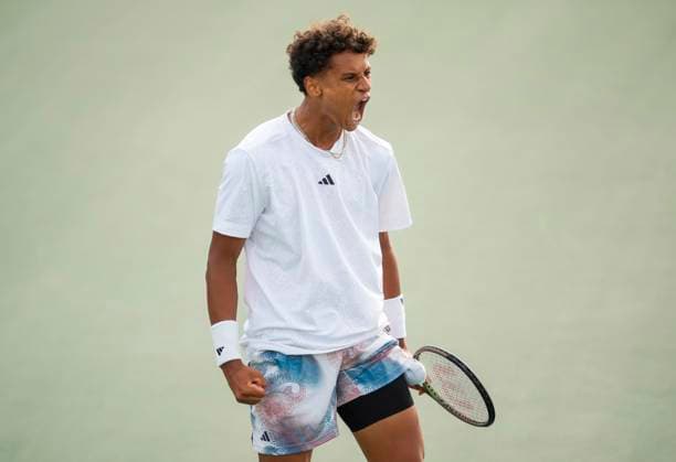 August 8, 2023, TORONTO, ON, Canada: Canada s Gabriel Diallo celebrates against Great Britain s Daniel Evans during tennis action of the National Bank Open in Toronto, Tuesday, Aug. 8, 2023. Canada News - August 8, 2023  - ZUMAc35_ 20230808_zaf_c35_071 Copyright: xMarkxBlinchx