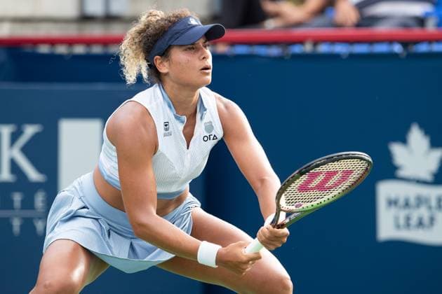 August 08, 2023: Mayar Sherif (EGY) waits on a serve during the WTA, Tennis Damen National Bank Open first round match at IGA Stadium in Montreal, Quebec. CSM Montreal Canada - ZUMAc04_ 20230808_zma_c04_120 Copyright: xDanielxLeax