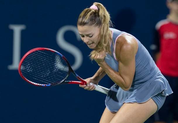 August 8, 2023, MONTREAL, PQ, Canada: Camila Giorgi of Italy, reacts after defeating Bianca Andreescu of Canada, during the National Bank Open tennis tournament in Montreal, Tuesday, August 8, 2023. Canada News - August 8, 2023 - ZUMAc35_ 20230808_zaf_c35_091 Copyright: xChristinnexMuschix