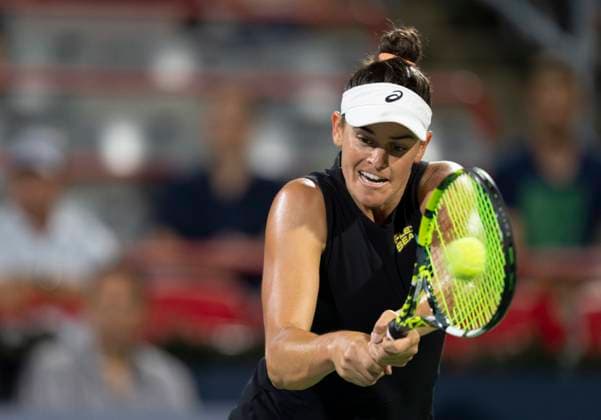 August 8, 2023, MONTREAL, PQ, Canada: Jennifer Brady of the United States, hits a return to Elena Rybakina of Kazakhstan, during the National Bank Open tennis tournament in Montreal, Tuesday, August 8, 2023. Canada News - August 8, 2023 - ZUMAc35_ 20230808_zaf_c35_118 Copyright: xChristinnexMuschix