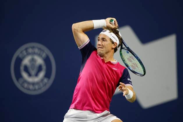 August 8, 2023, TORONTO, ON, Canada: Casper Ruud of Norway returns a ball to Jiri Lehecka of Czech Republic during National Bank Open tennis in Toronto, Tuesday, Aug. 8, 2023. Canada News - August 8, 2023  - ZUMAc35_ 20230808_zaf_c35_123 Copyright: xColexBurstonx