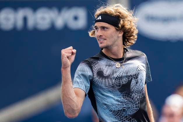 (230809) -- TORONTO, Aug. 9, 2023 -- Alexander Zverev reacts during the men s singles first round match between Tallon Griekspoor of the Netherlands and Alexander Zverev of Germany at the National Bank Open tennis tournament in Toronto, Canada, on Aug. 8, 2023. (Photo by Xinhua) (SP)CANADA-TORONTO-TENNIS-NATIONAL BANK OPEN-MEN S SINGLES ZouxZheng 