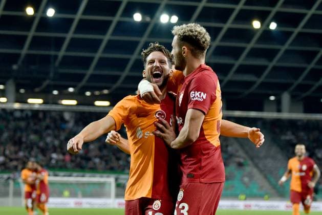 Dries Mertens of Galatasaray celebrate score during the UEFA Champions League, Third qualifying round, 1st leg match between Olimpija (Slovenia) and Galarasaray (Turkey) FOOTBALL : Olimpija vs Galarasaray - UEFA Ligue des Champions - Qualifications - 08 08 2023 NatasaKupljenik Panoramic 
