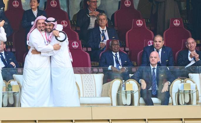 Gianni Infantino (SUI) FIFA President, sheikh celebration in the group C match ARGENTINA - SAUDI ARABIA 1-2 FIFA World Cup, WM, Weltmeisterschaft, Fussball 2022 QATAR Season 2022 2023, Nov 22, 2022 in Lusail Stadium in Doha, Qatar.