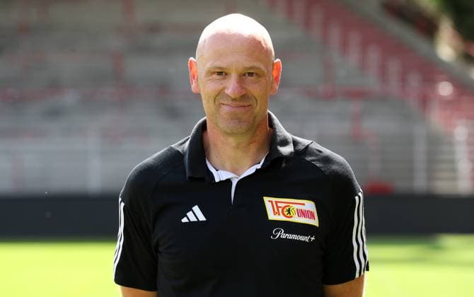 Co Trainer Markus Hoffmann; 1.FC Union Berlin FCU 1.BL Bundesliga Porträttermin Saison 2023 2024 Kader, Porträt, Vorstellung, Präsentation, Pressetermin, GER 09.08.23