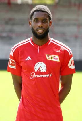 Jordan Siebatcheu; 1.FC Union Berlin FCU 1.BL Bundesliga Porträttermin Saison 2023 2024 Kader, Porträt, Vorstellung, Präsentation, Pressetermin, GER 09.08.23