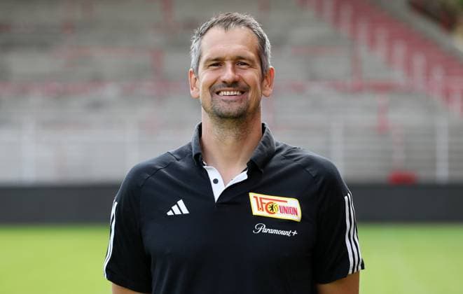 Torwarttrainer Michael Gspurning; 1.FC Union Berlin FCU 1.BL Bundesliga Porträttermin Saison 2023 2024 Kader, Porträt, Vorstellung, Präsentation, Pressetermin, GER 09.08.23