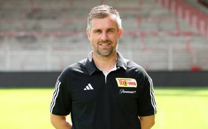 Co Trainer Sebastian Bönig; 1.FC Union Berlin FCU 1.BL Bundesliga Porträttermin Saison 2023 2024 Kader, Porträt, Vorstellung, Präsentation, Pressetermin, GER 09.08.23